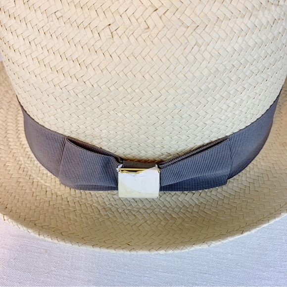 C.C. Exclusive Fedora Paper Hat with Grey Bow and Gold Logo - Picture 4 of 9